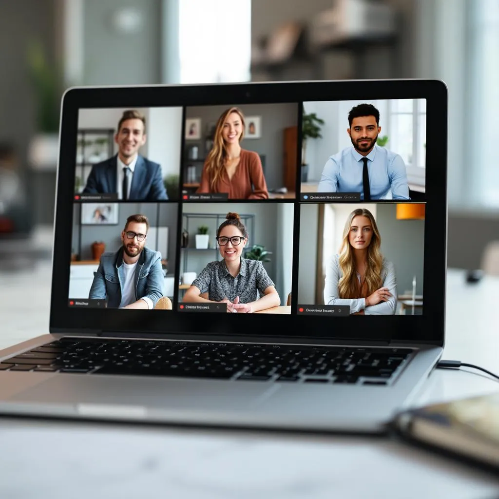 Virtual consultation on laptop screen